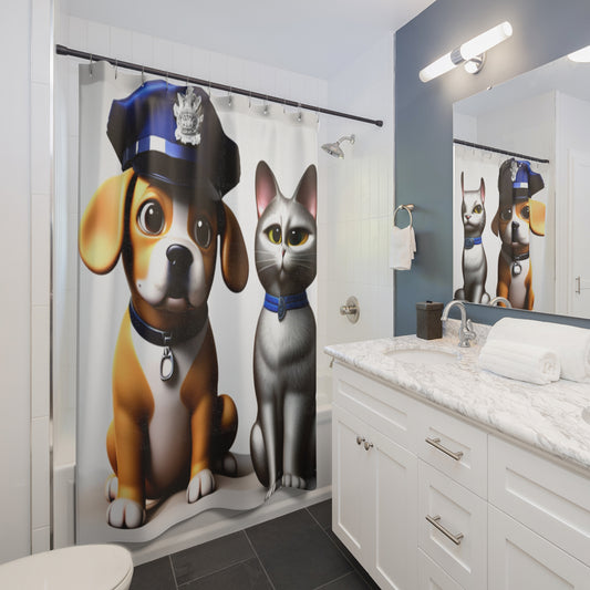 Shower Curtains Police Dog and thug kitty